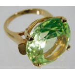 A 14ct gold cocktail ring set with green citrine s