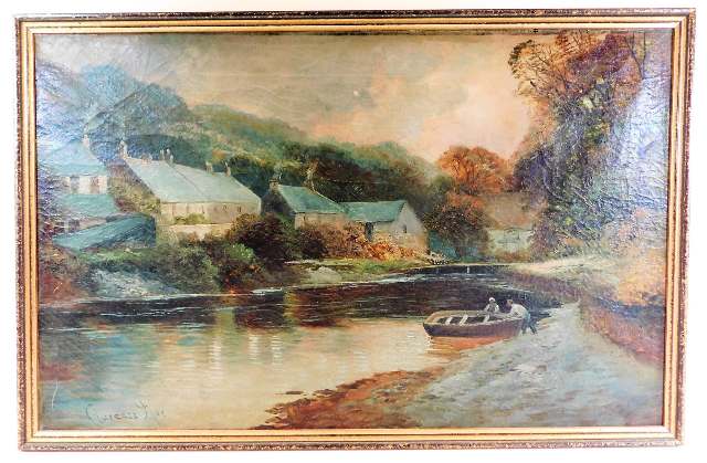 A framed 19thC. oil on canvas of Helford Creek, Co