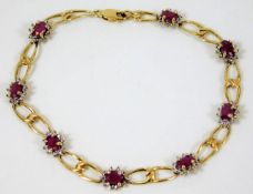 A 9ct gold bracelet set with ruby & diamond 5.2g