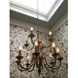 A heavy brass hanging light fitting 28.5in high wi