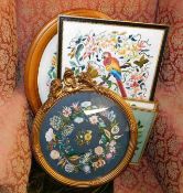 Five Elizabeth Eyre framed embroideries