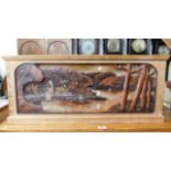 An oak coffer with carved Cornish estuary scene be