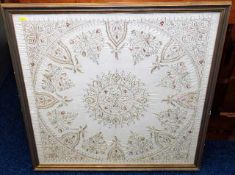 A framed silk embroidery 34in x 33in, possibly by