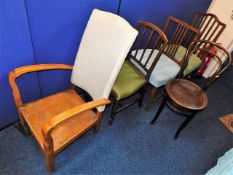 Three upholstered chairs, a penny chair & an art d