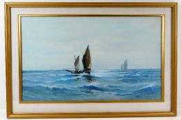 A watercolour of sailboat at sea titled "Return Ho