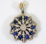 An 18ct white gold pendant set with diamond & sapphire 6.6g, lacking one sapphire