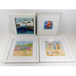 A framed & mounted Elaine Allender "Polperro Boats