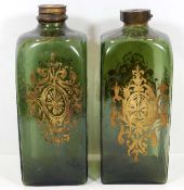 A pair of 18thC. glass decanters with gilding, one