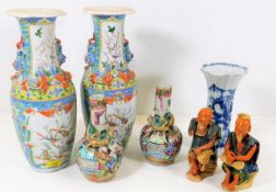 Two 19thC. Chinese porcelain vases a/f twinned wit