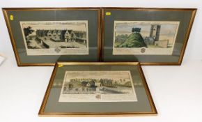 Three framed Samuel & Nathaniel Buck coloured prin