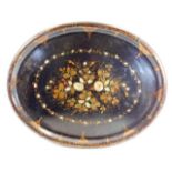 A large 19thC. lacquerware tray with gilding & mot