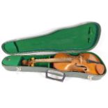 An antique baroque violin, in the style of Jacob Stainer with crocodile style skin style case