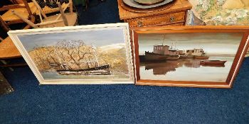 A 1974 Nigel R. S. Farriss oil of boat twinned wit