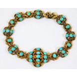 A Victorian yellow metal bracelet set with natural turquoise 12.2g tests as 15ct gold