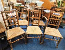 A set of five c.1900 rush seat chairs including tw