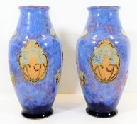 A pair of Maud Bowden Doulton stoneware vases 9.5in given by Sir Stephen Courtauld & Lady Virginia C