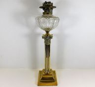A Victorian brass corinthian column oil lamp 25in