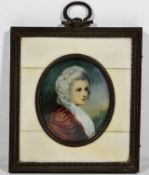 A 19thC. ivory mounted portrait miniature watercol
