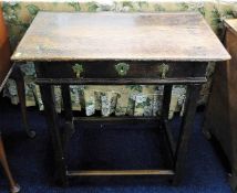An 18thC. oak side table with drawer & brass fitti