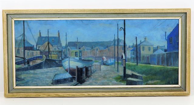 A Cornish oil on panel depicting boats at rear of