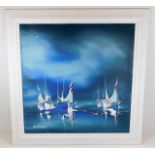 An acrylic on canvas of sailboats titled "Cornish