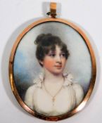 In the style of George Engleheart, an 18thC. portrait miniature watercolour depicting Hannah Frances