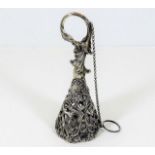 A 19thC. ornate white metal posy holder with fox decor 32.3g