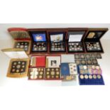 Various proof coins sets including xix Executive coin sets, two Royal Mint sets, two mounted crowns
