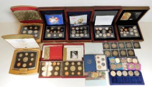 Various proof coins sets including xix Executive coin sets, two Royal Mint sets, two mounted crowns