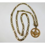 A 9ct gold chain with masonic emblem pendant 30.3g