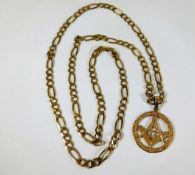 A 9ct gold chain with masonic emblem pendant 30.3g