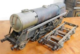 A live steam locomotive scratch built approx 31.5" long with tender approx 18.5" long