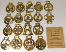 Eighteen various vintage horse brasses & booklet