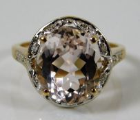 A 9ct gold ring set with morganite & diamond 3.5g