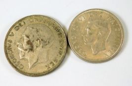 Coins - 1923 crown twinned with 1943 shilling