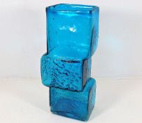 A large Whitefriars kingfisher blue drunken bricklayer vase approx. 13in tall