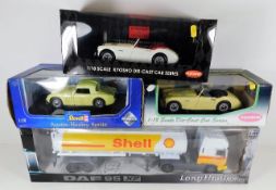 Three model cars twinned with one Shell Oil Tanker
