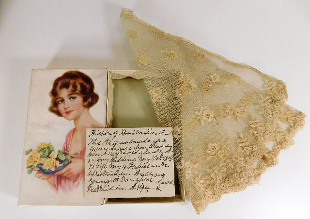 A Honiton lace veil with note of provenance