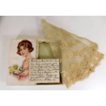 A Honiton lace veil with note of provenance