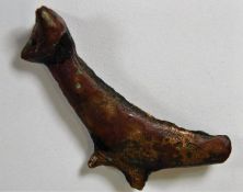 Antiquated cat shaped bronze found via dig approx.1.75" long