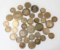 Mixed antique mostly silver coinage including Victorian 1887 shilling