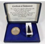 Boxed commemorative set of North Sea oil including hallmarked silver commemorative medallion and oil