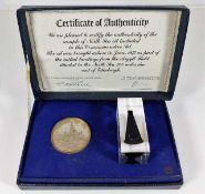 Boxed commemorative set of North Sea oil including hallmarked silver commemorative medallion and oil