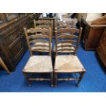 Four rush seated ladderback chairs