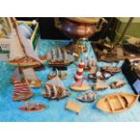 Quantity of handmade folkart style model boats