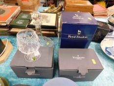 A pair of boxed Waterford crystal Lismore brandy glasses boxed twinned with boxed Royal Doulton porc