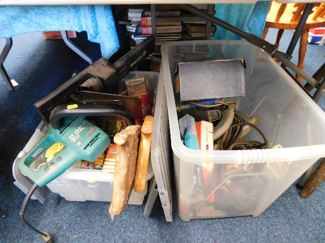 Two boxes of tools including electricals, Bosch he