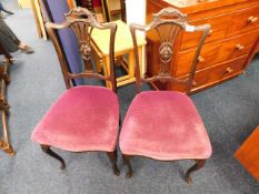 A pair of ebonised style antique bedroom chairs