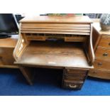 Early 20th century oak roll top table a/f