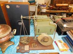 Set of brass weighing scales twinned with small se